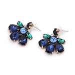 Jewel Tone Blue Green Crystal Bloom Stud Earrings 